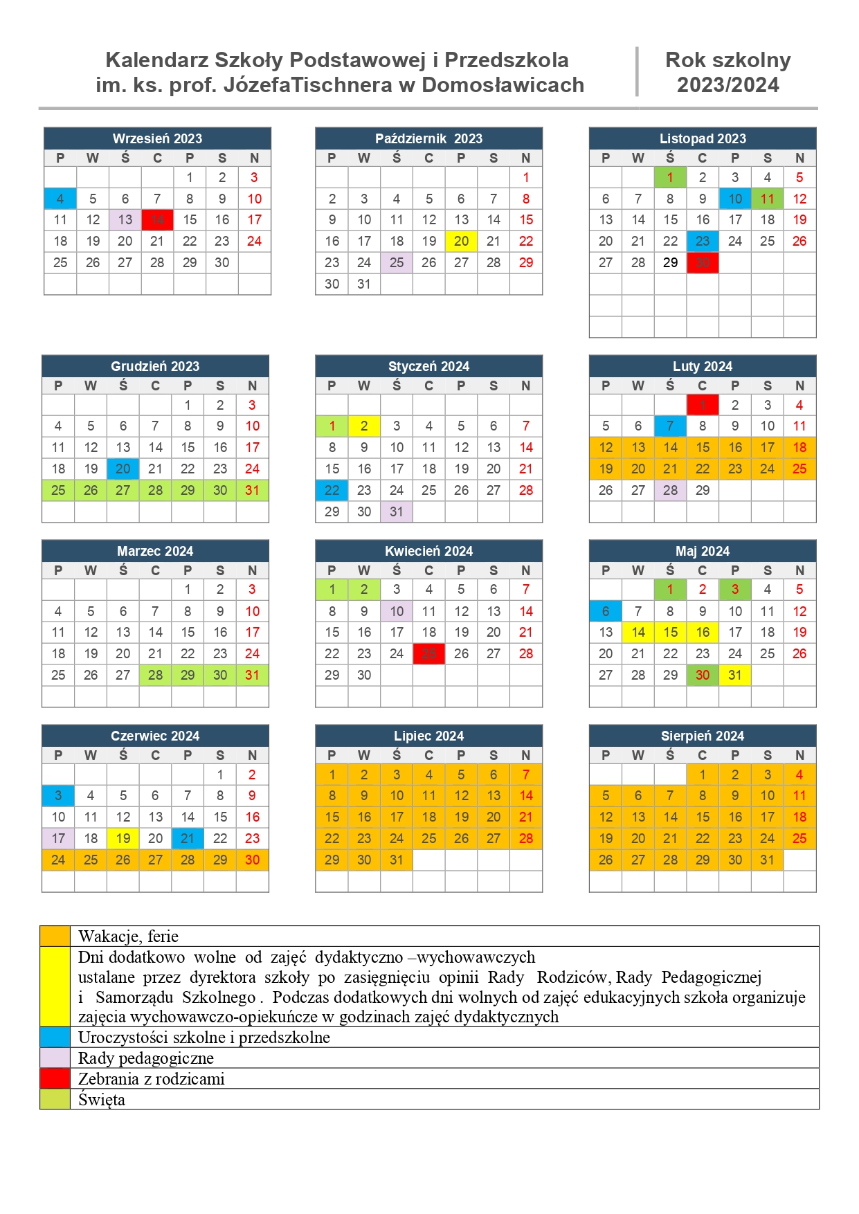 Kalendarz Szkoły Podstawowej i Przedszkola page 0001